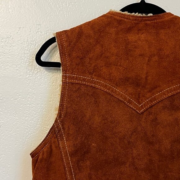 Vintage Grais 70s Sueded Shearling Style Western Leather Vest Small - Picture 9 of 15